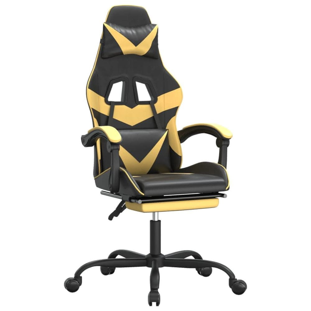 Vidaxl Otočná herná stolička s podnožkou čierna a zlatá umelá koža